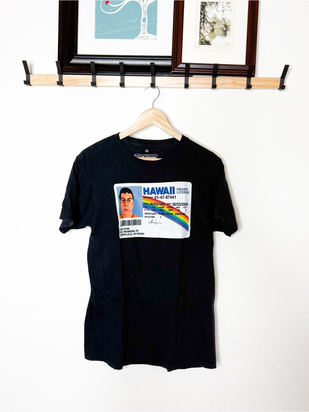 Superbad Hawaii Driver License Graphic Tee Black Size Medium